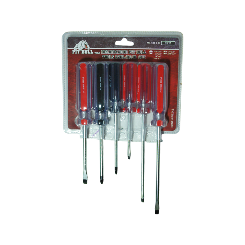 PIT BULL TOOLS BLUE/RED SCREWDRIVER 6PC | 0911