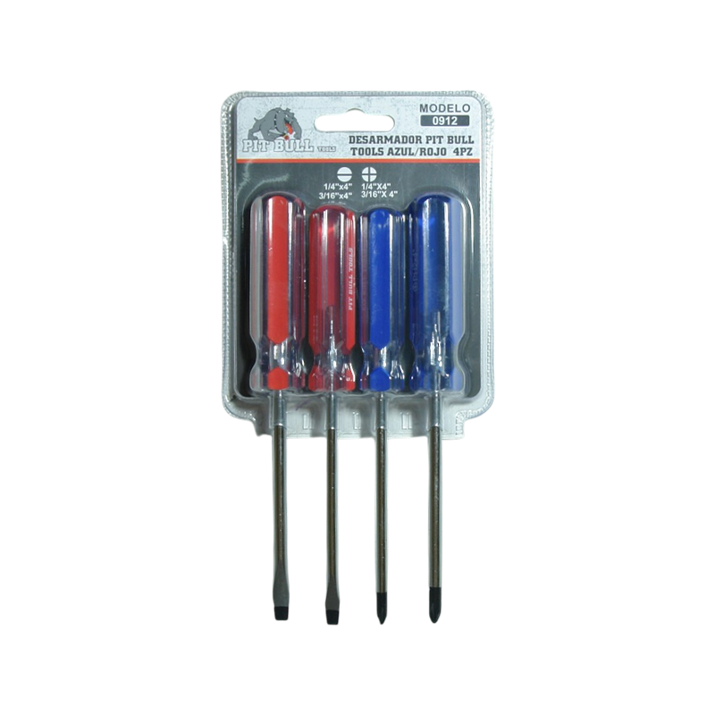 PIT BULL TOOLS BLUE/RED SCREWDRIVER 4PC | 0912