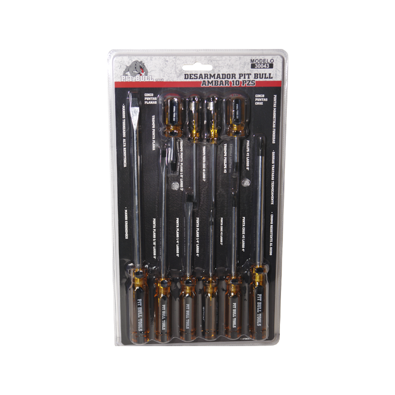 DESARMADOR PIT BULL TOOLS AMBAR 10 PZ | 30043
